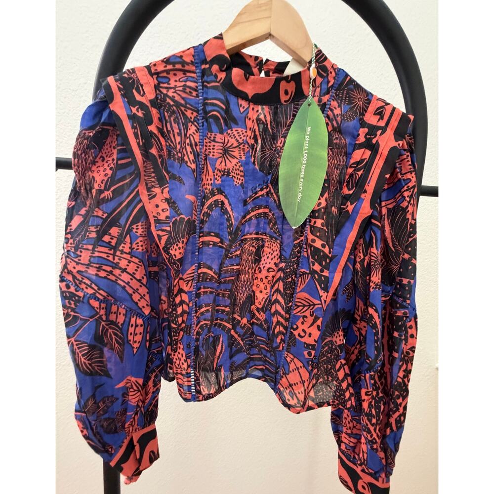 Farm Rio NEW Pleated Long Sleeve Blouse, Small